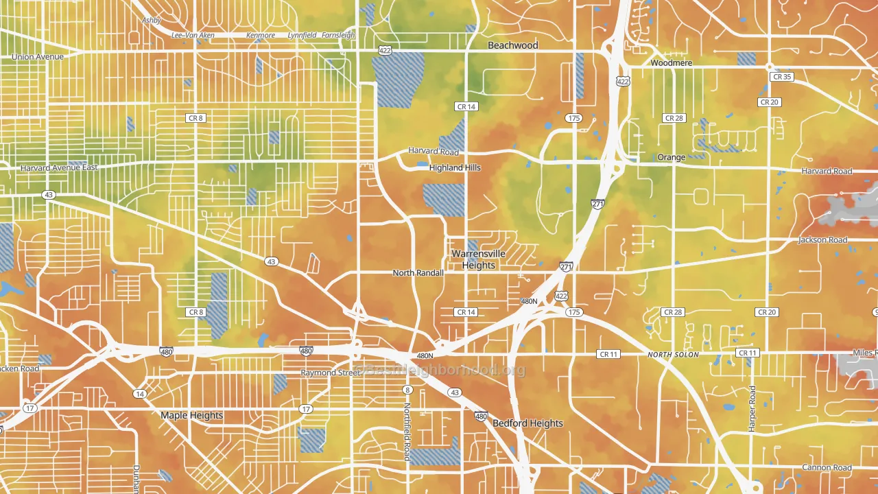 Bike Grade map of Warrensville Heights, OH