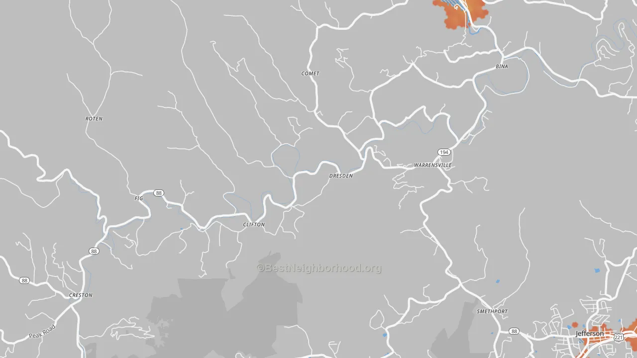 Bike Grade map of Warrensville, NC