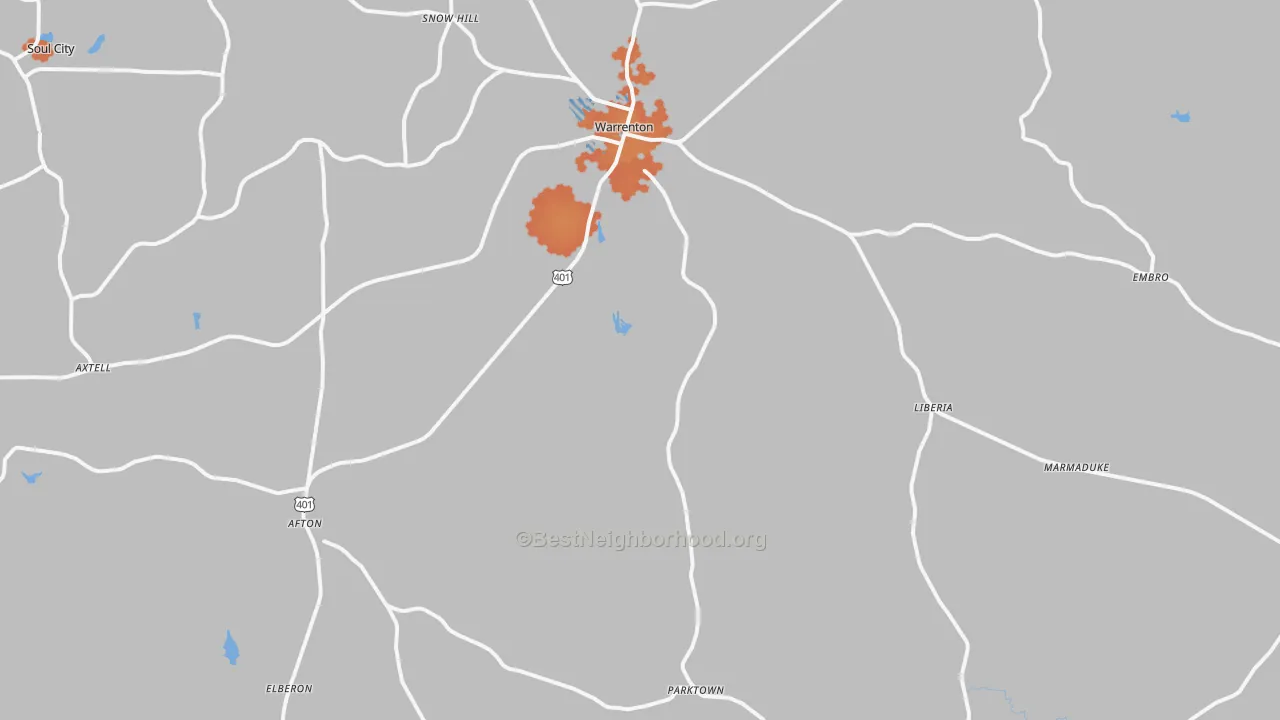 Bike Grade map of Warrenton, NC