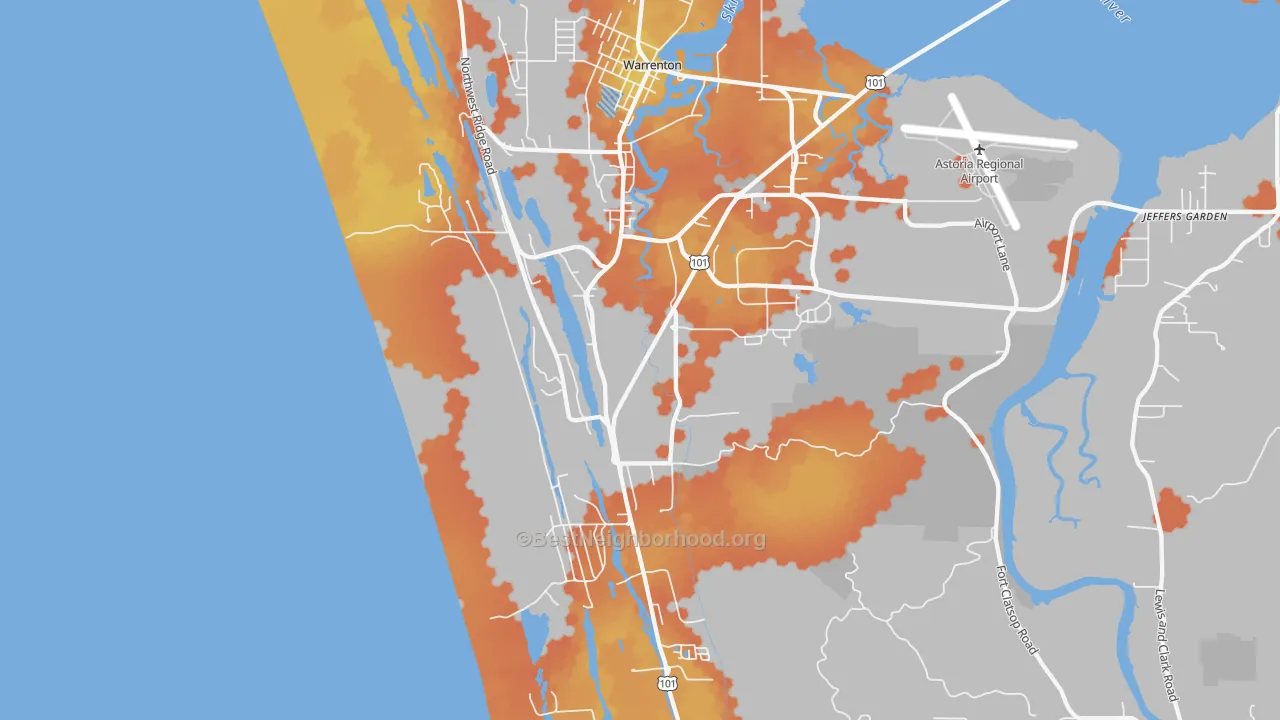 Bike Grade map of Warrenton, OR