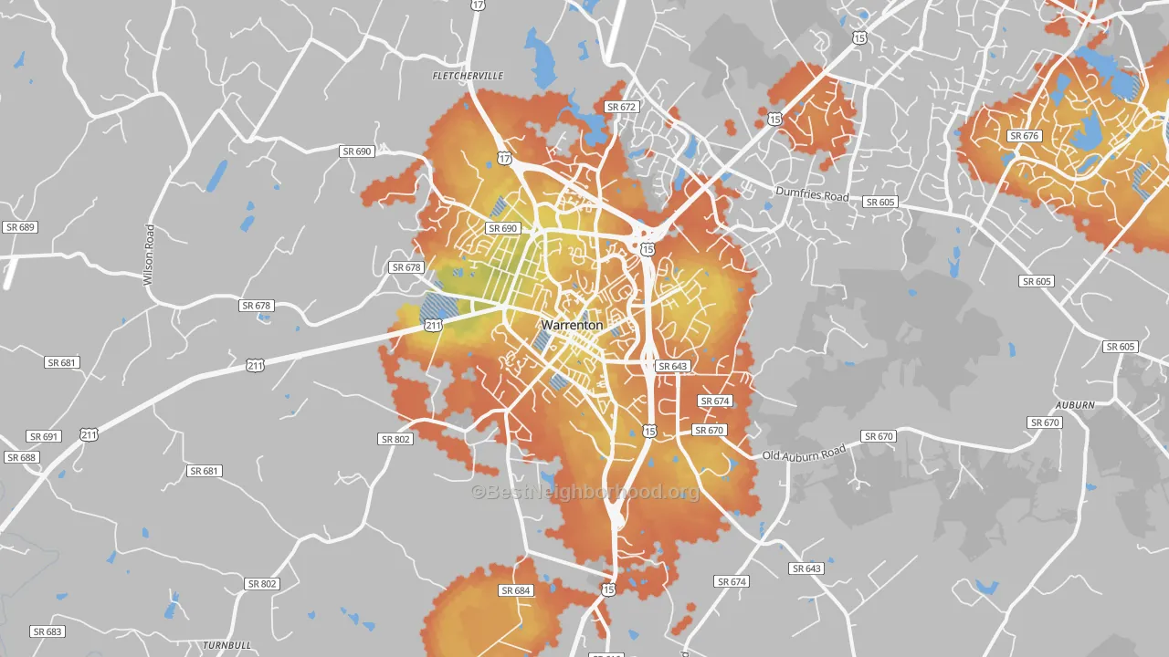 Bike Grade map of Warrenton, VA