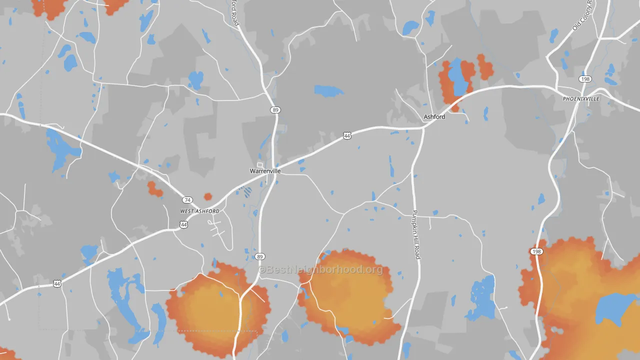 Bike Grade map of Warrenville, CT