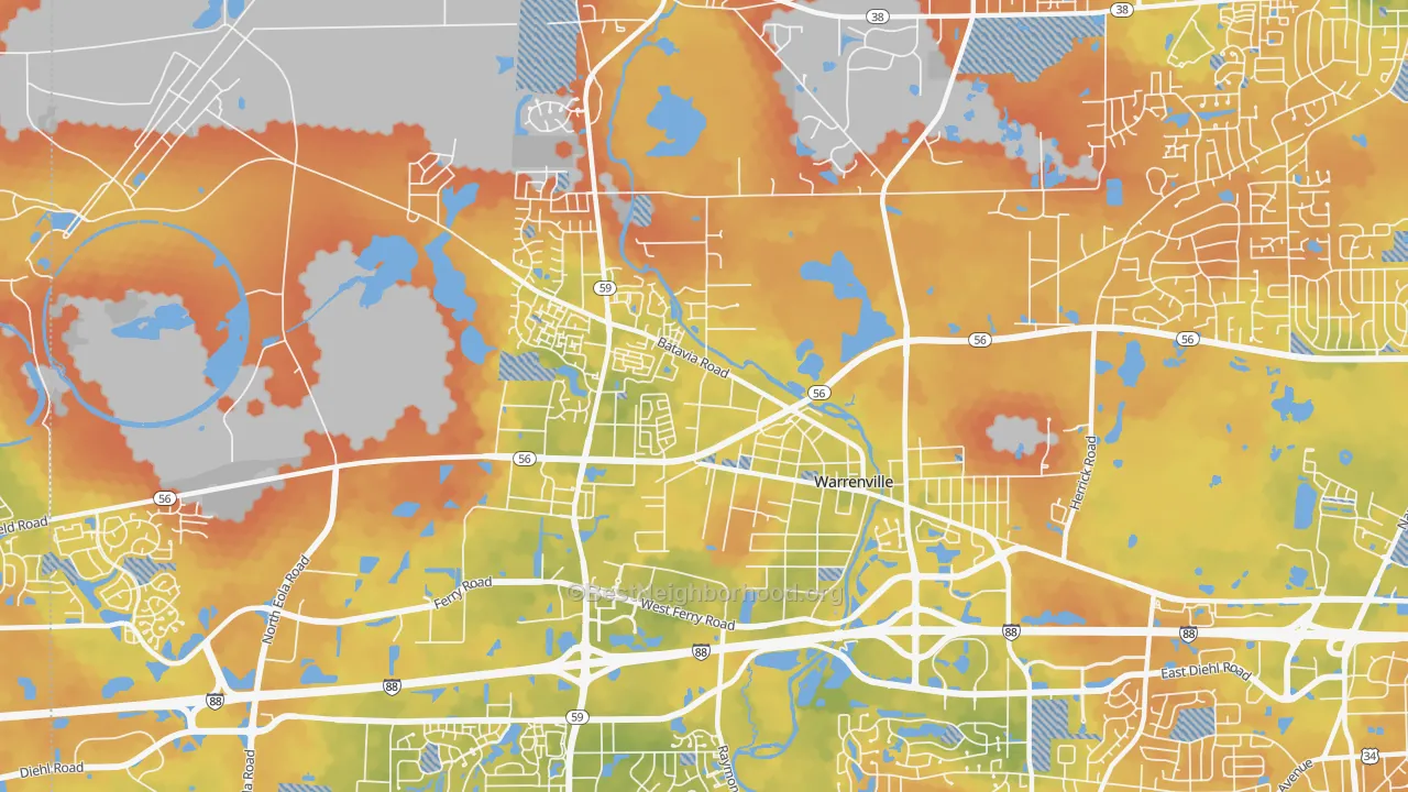 Bike Grade map of Warrenville, IL