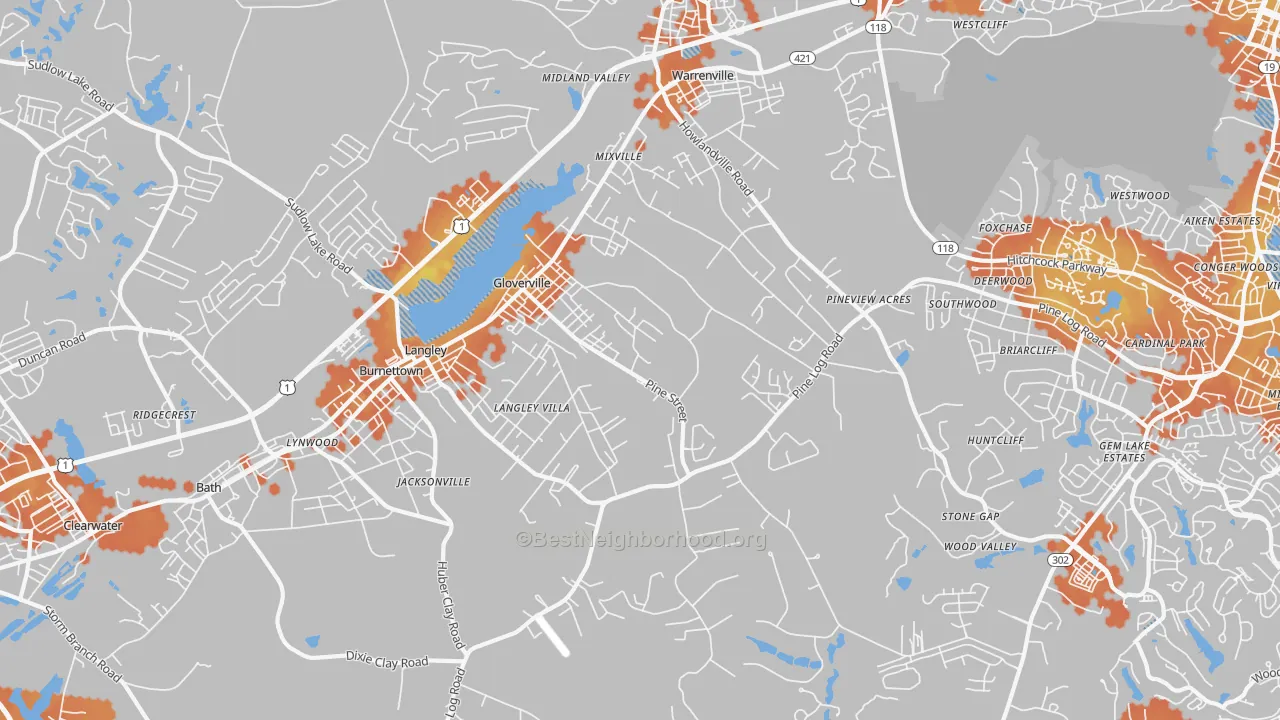 Bike Grade map of Warrenville, SC