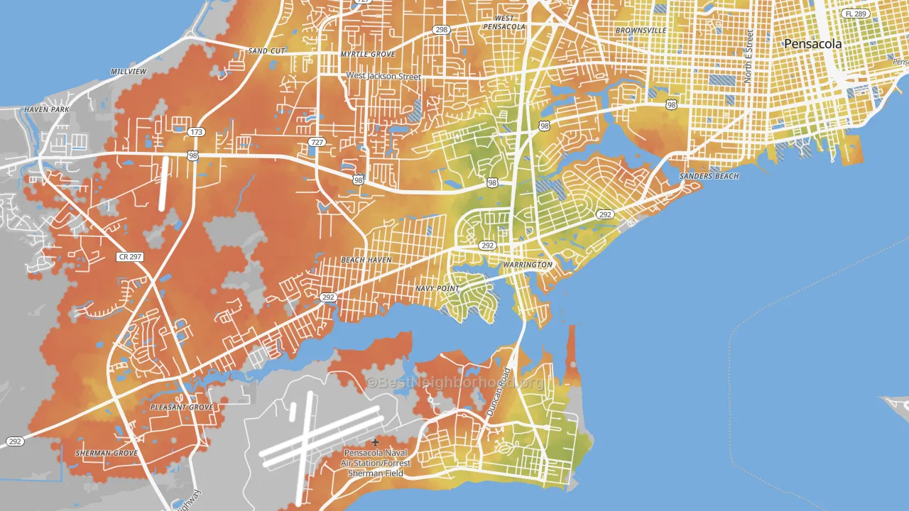 Bike Grade map of Warrington, FL