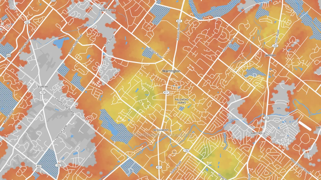 Bike Grade map of Warrington, PA