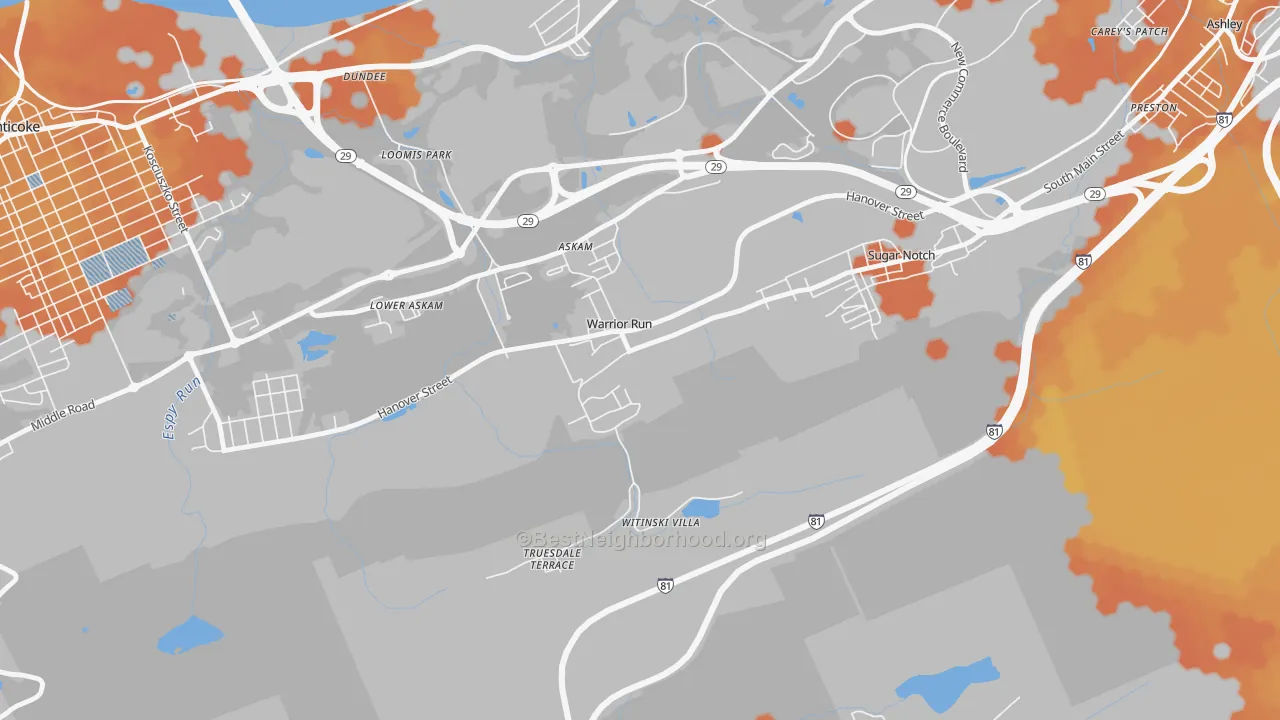 Bike Grade map of Warrior Run, PA