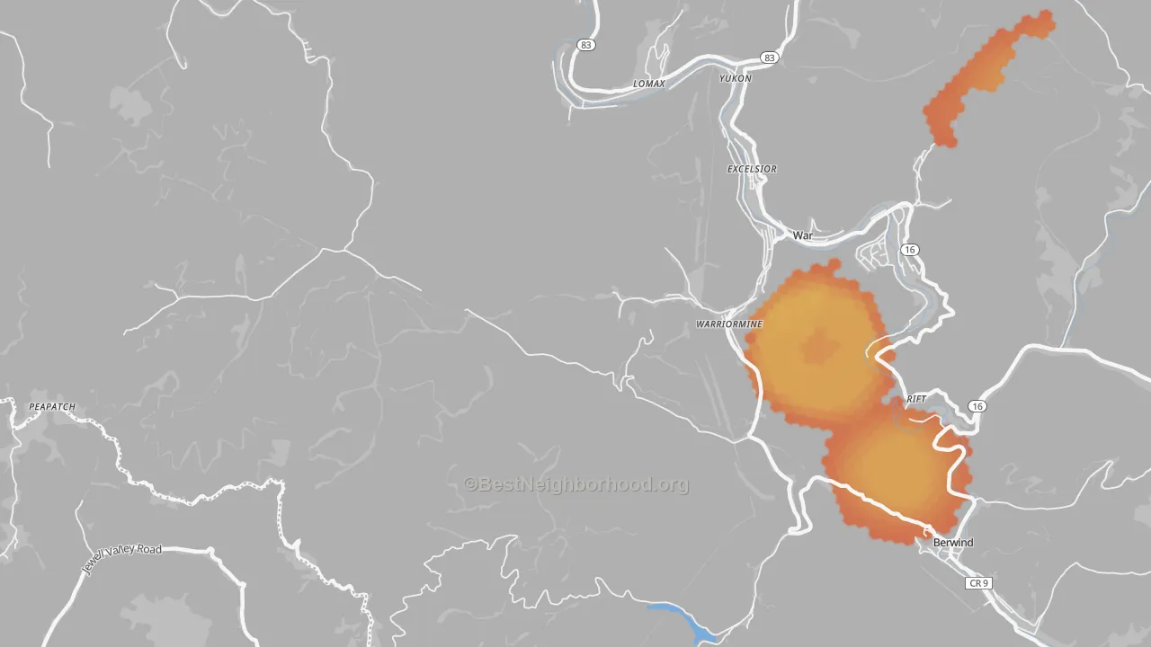 Bike Grade map of Warriormine, WV