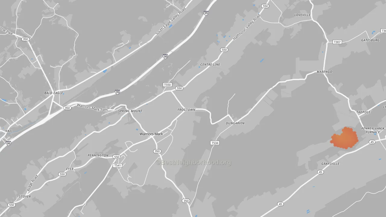 Bike Grade map of Warriors Mark, PA