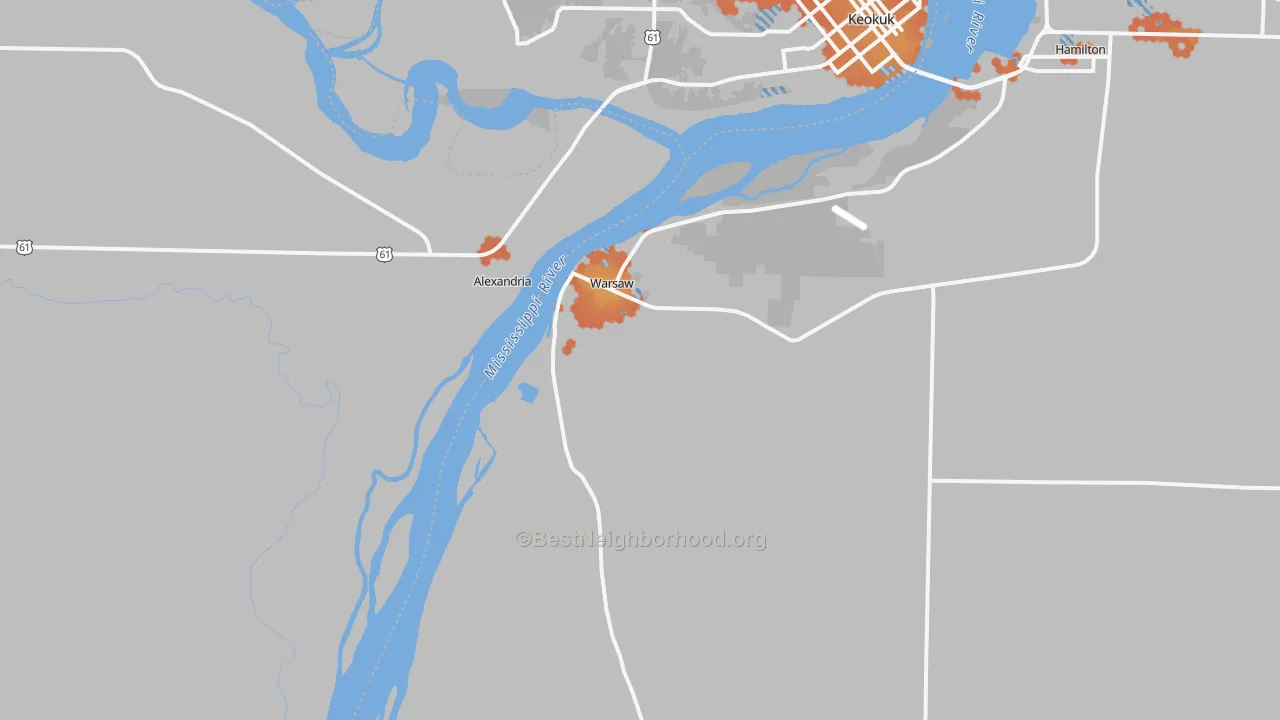 Bike Grade map of Warsaw, IL