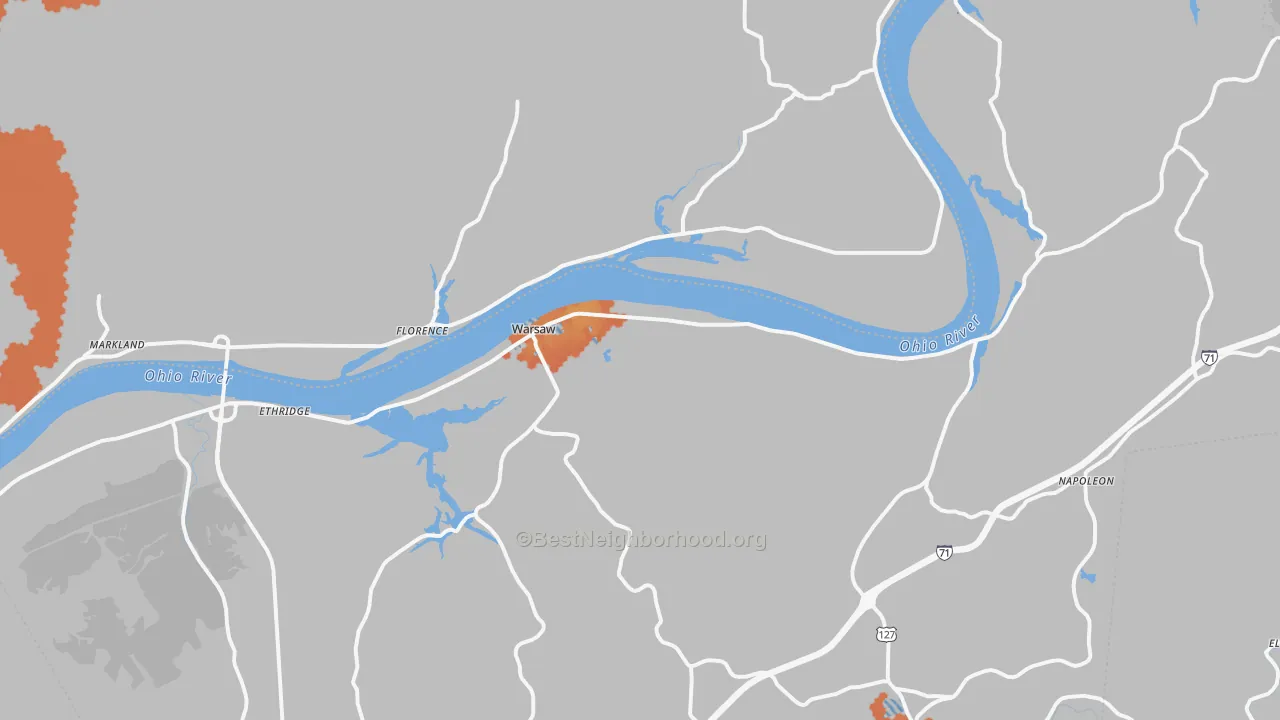 Bike Grade map of Warsaw, KY