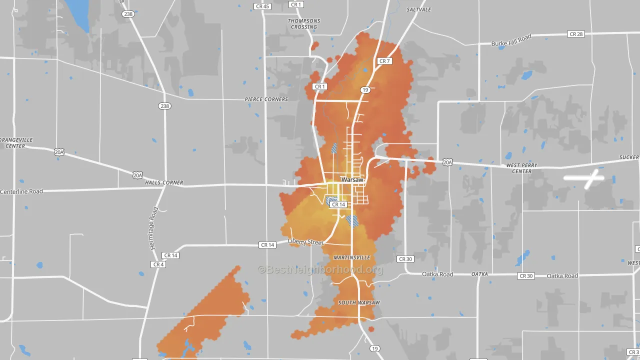 Bike Grade map of Warsaw, NY