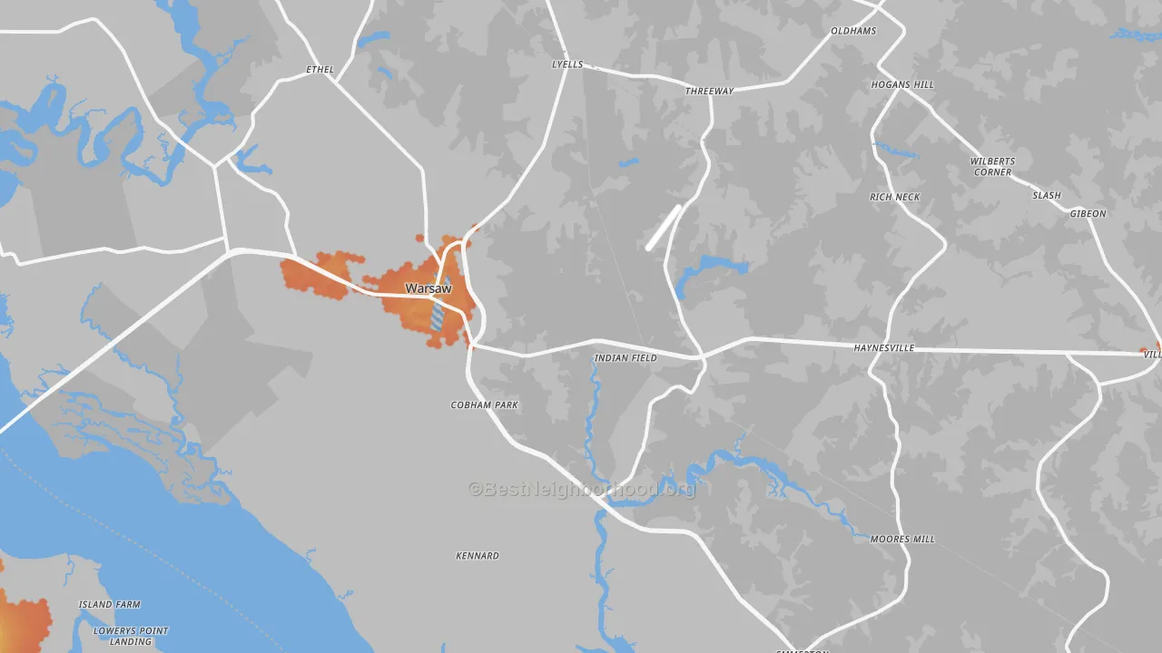 Bike Grade map of Warsaw, VA