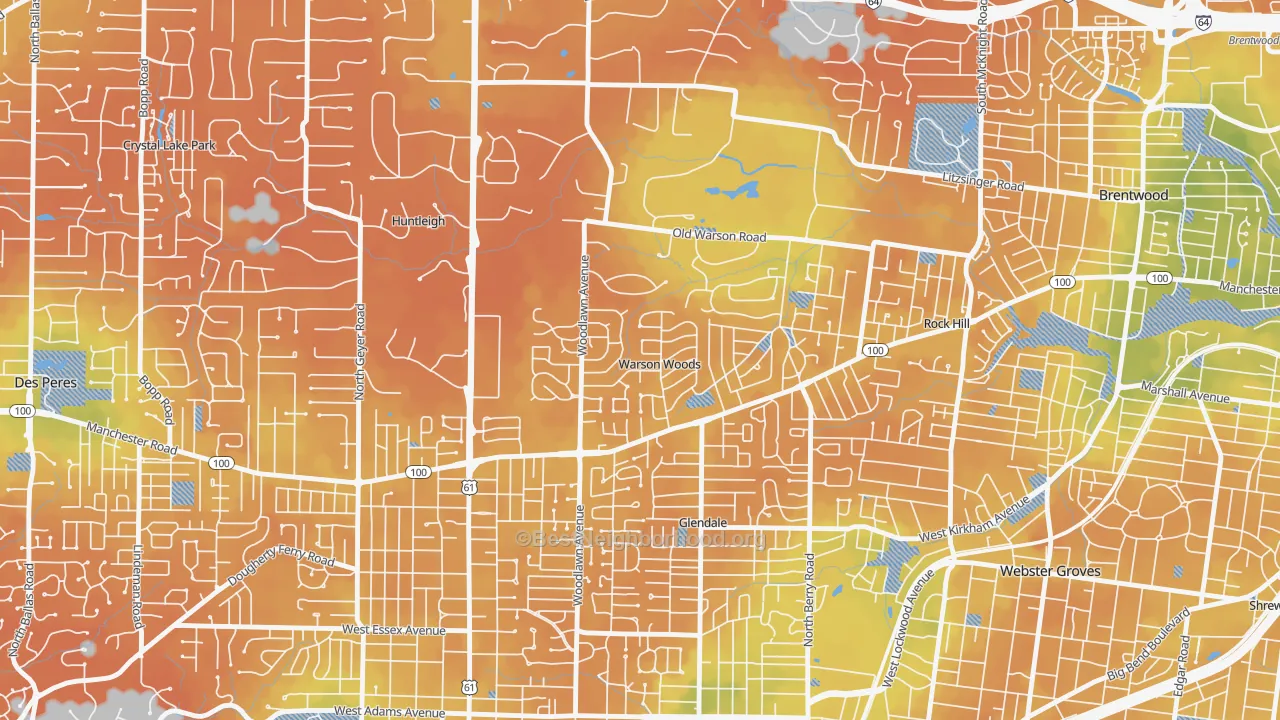 Bike Grade map of Warson Woods, MO