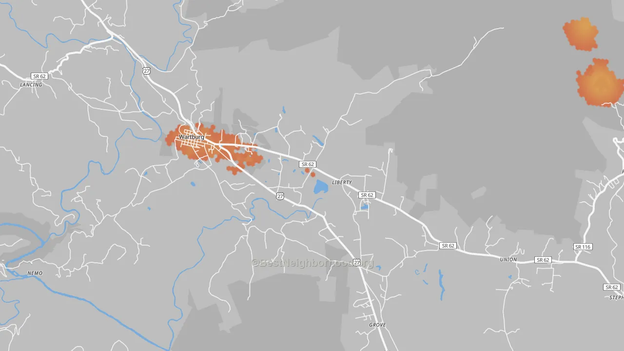 Bike Grade map of Wartburg, TN