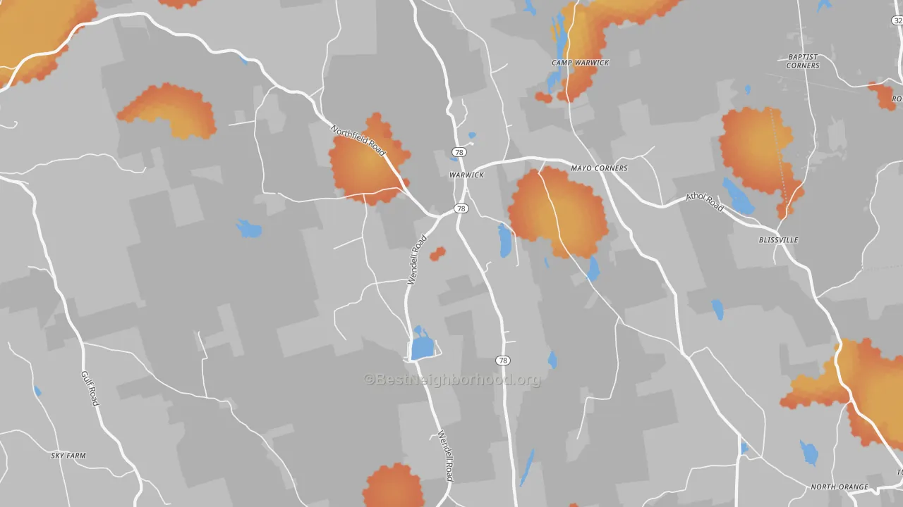 Bike Grade map of Warwick, MA