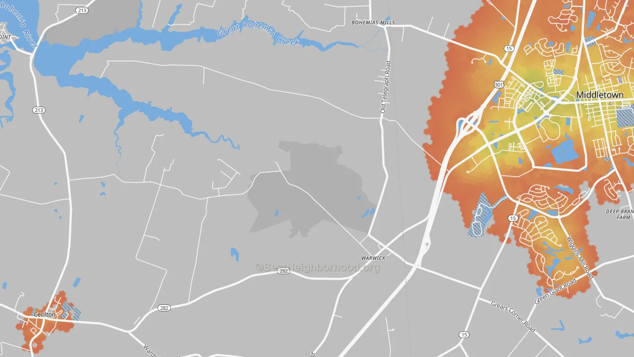 Bike Grade map of Warwick, MD