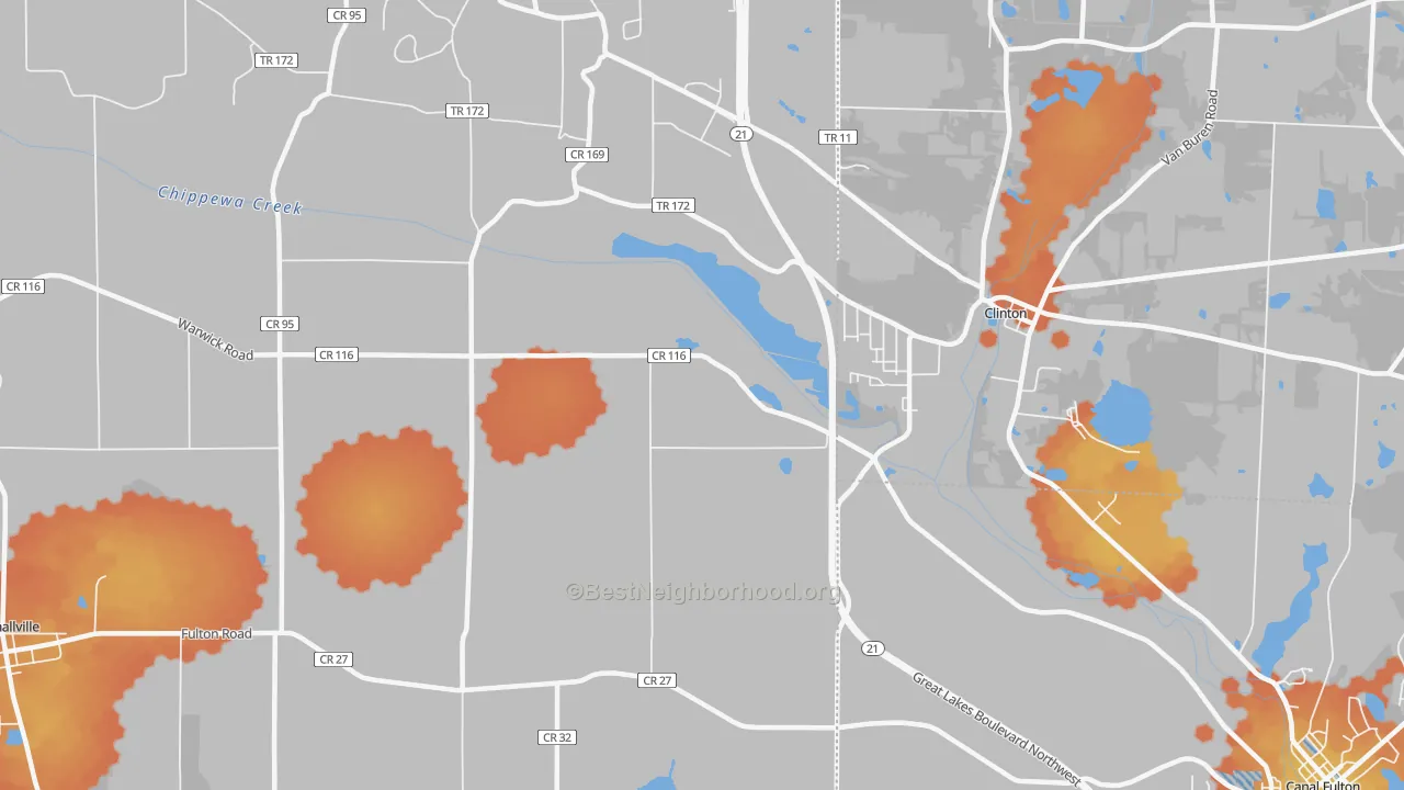 Bike Grade map of Warwick, OH