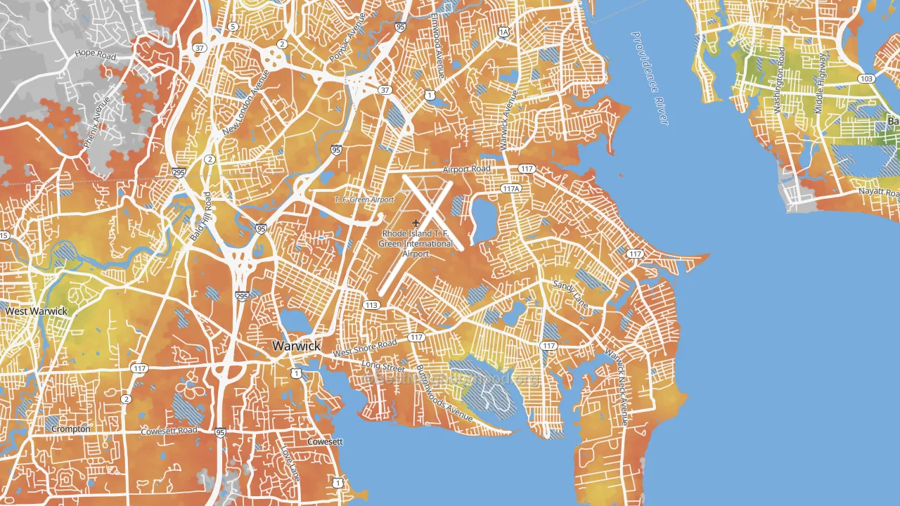Bike Grade map of Warwick, RI