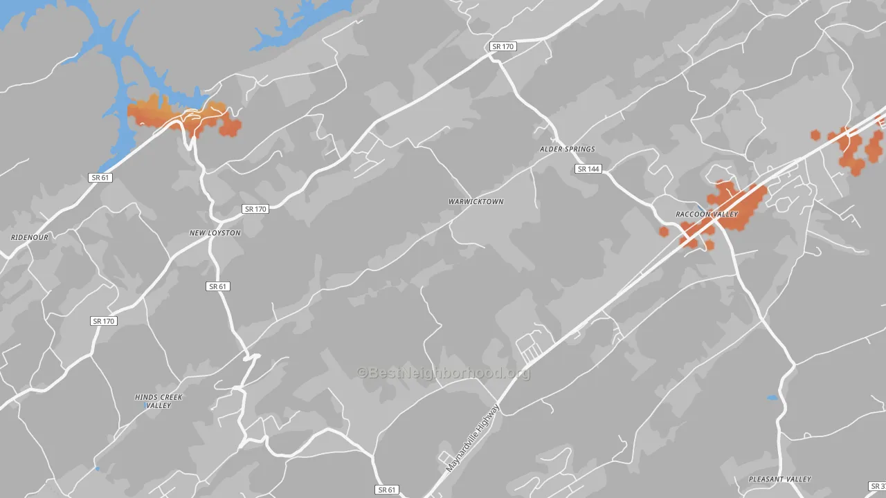 Bike Grade map of Warwicktown, TN