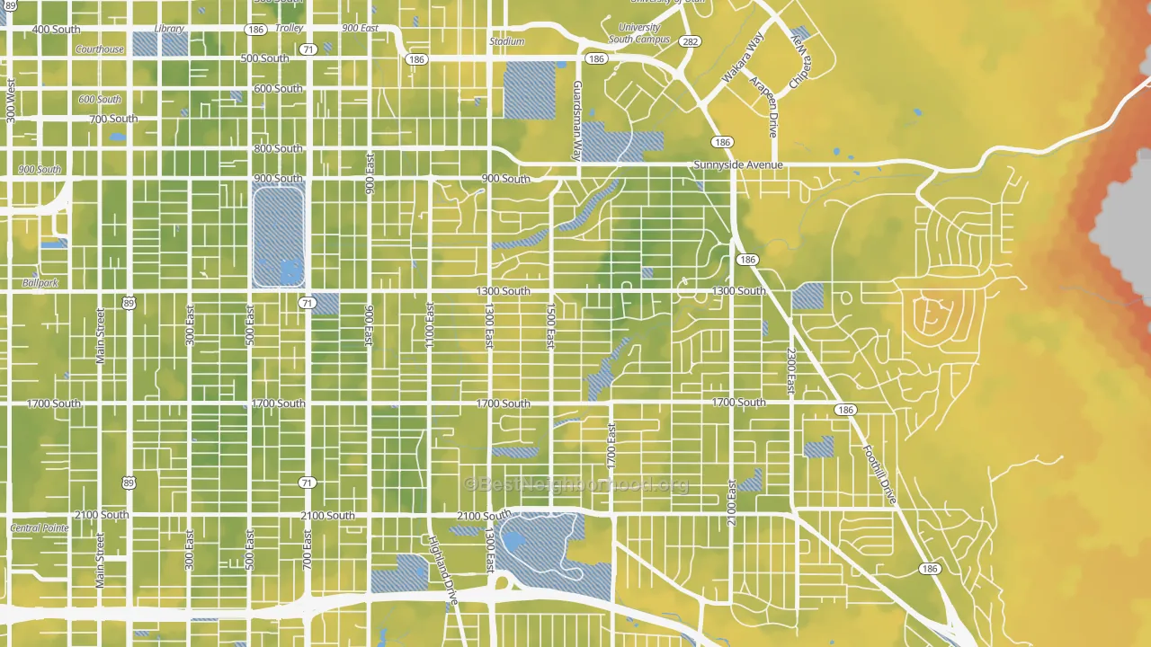 Bike Grade map of Wasatch Hollow, Salt Lake City, UT