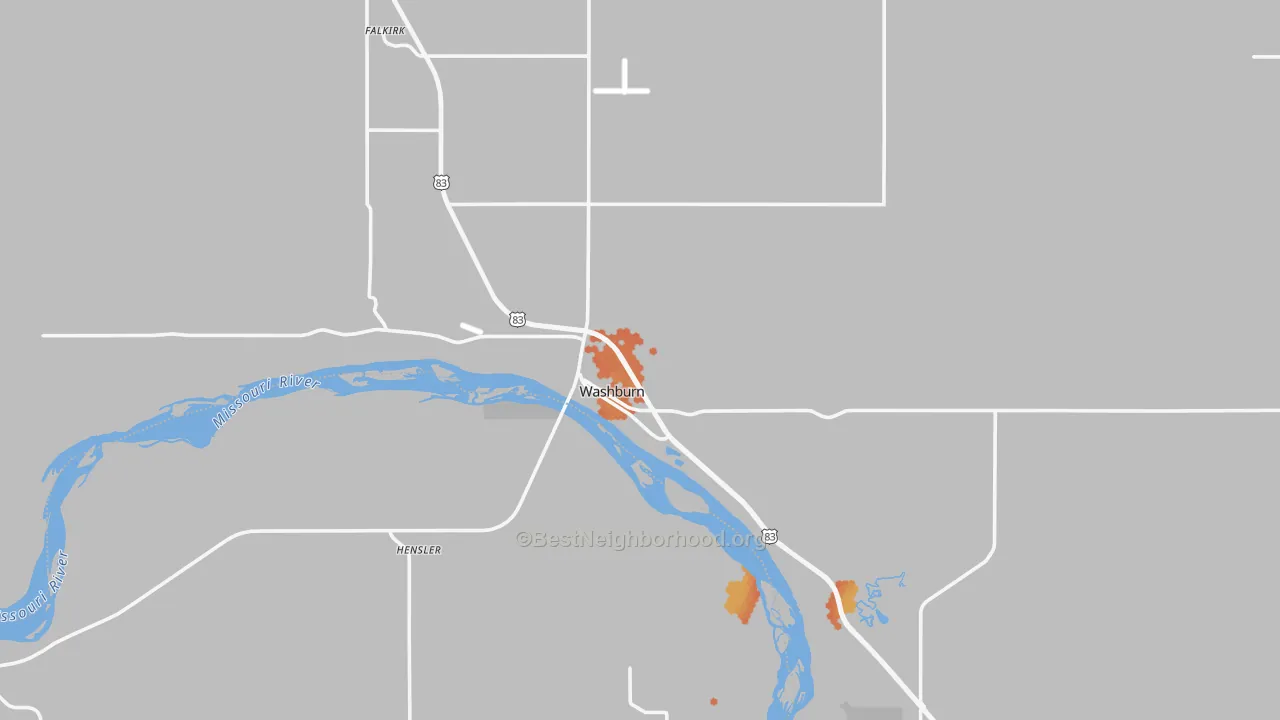 Bike Grade map of Washburn, ND