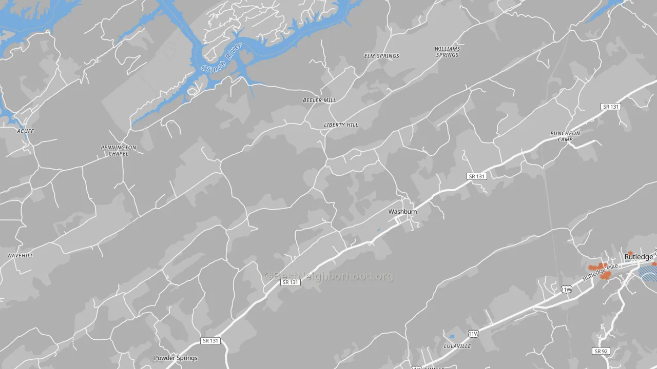 Bike Grade map of Washburn, TN