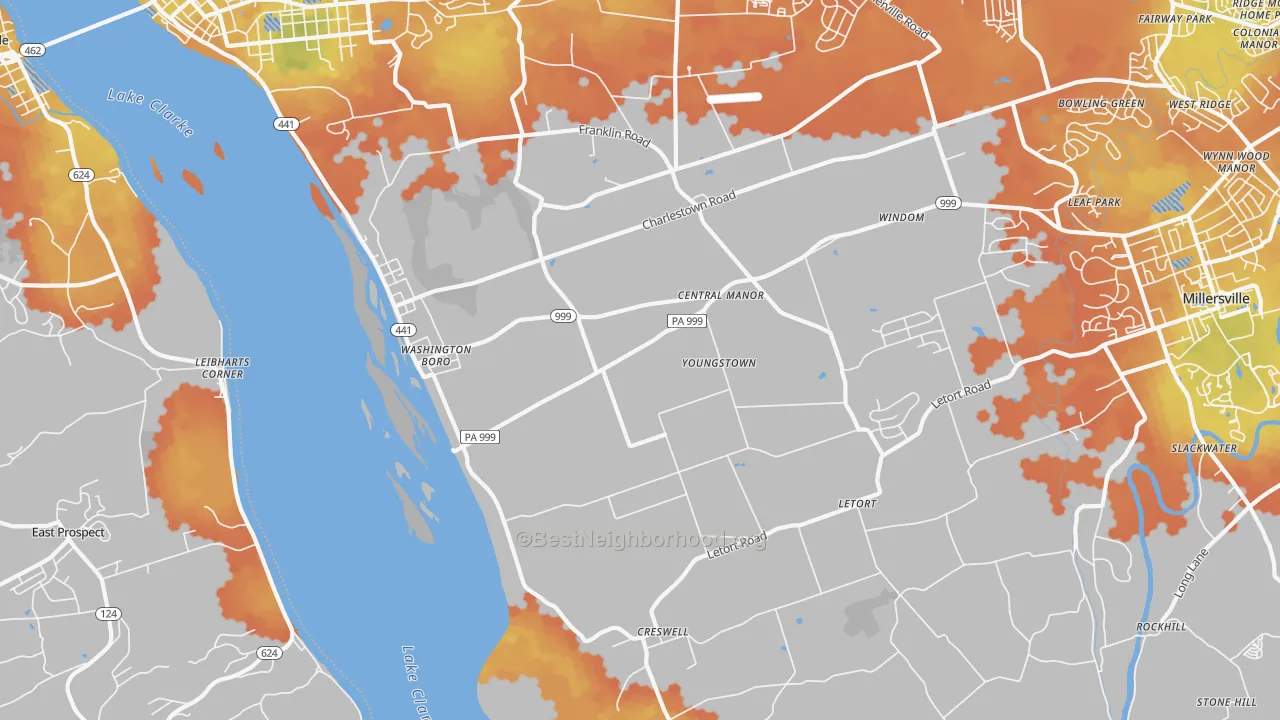 Bike Grade map of Washington Boro, PA