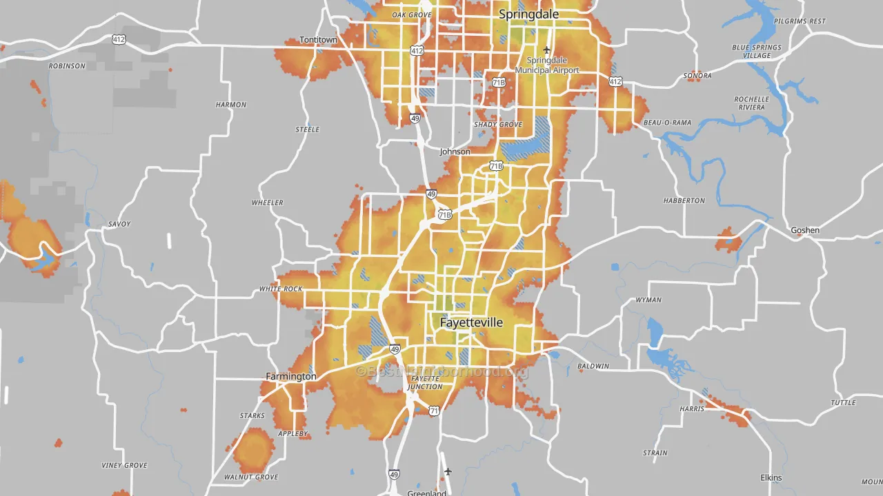 Bike Grade map of Washington County, AR