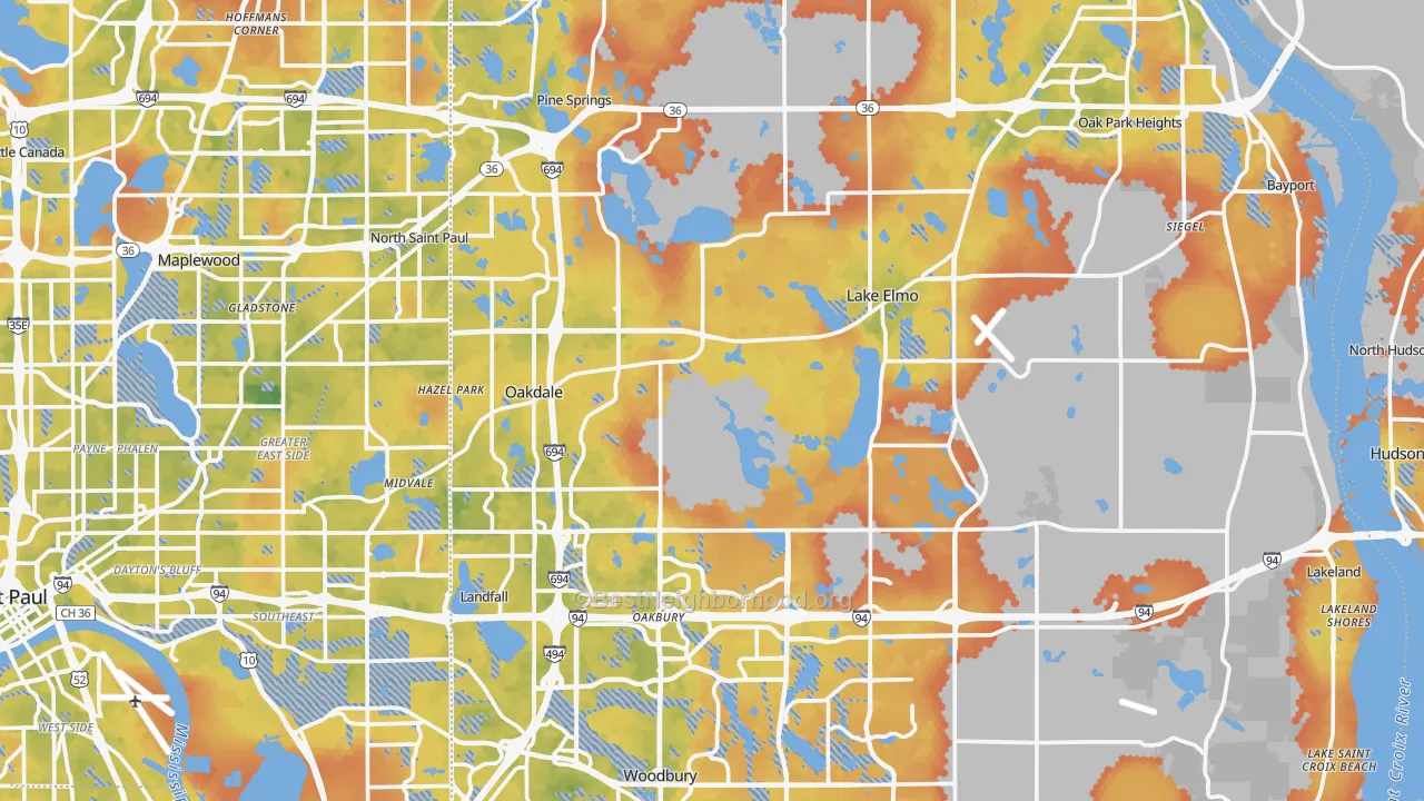 Bike Grade map of Washington County, MN