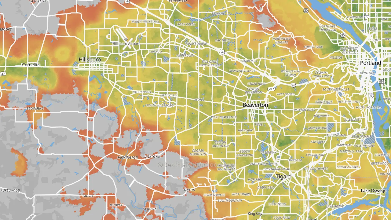 Bike Grade map of Washington County, OR