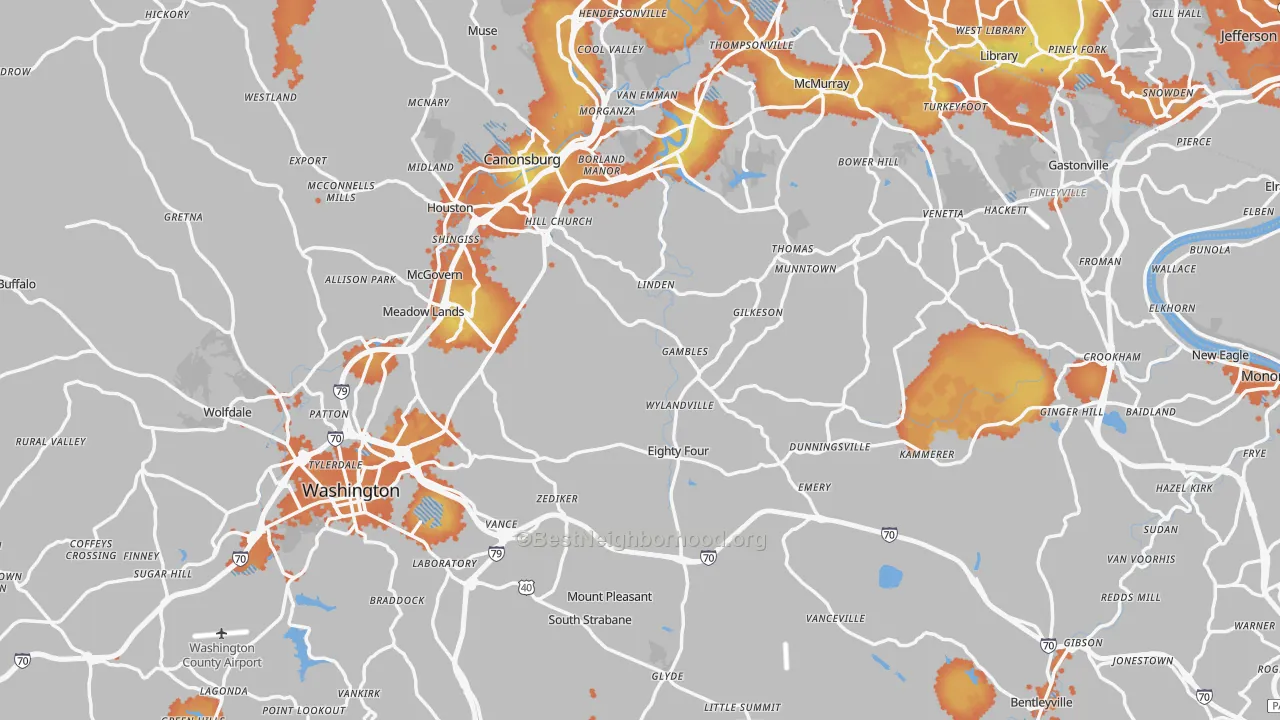 Bike Grade map of Washington County, PA