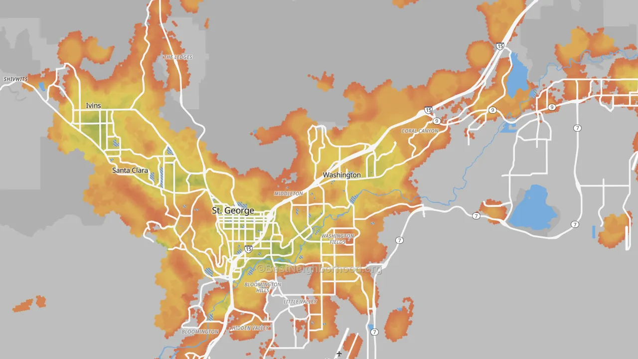 Bike Grade map of Washington County, UT