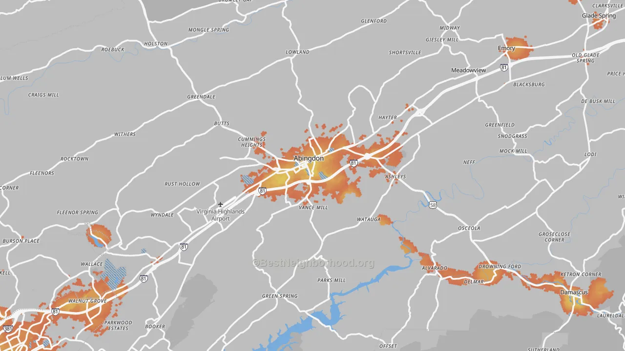 Bike Grade map of Washington County, VA