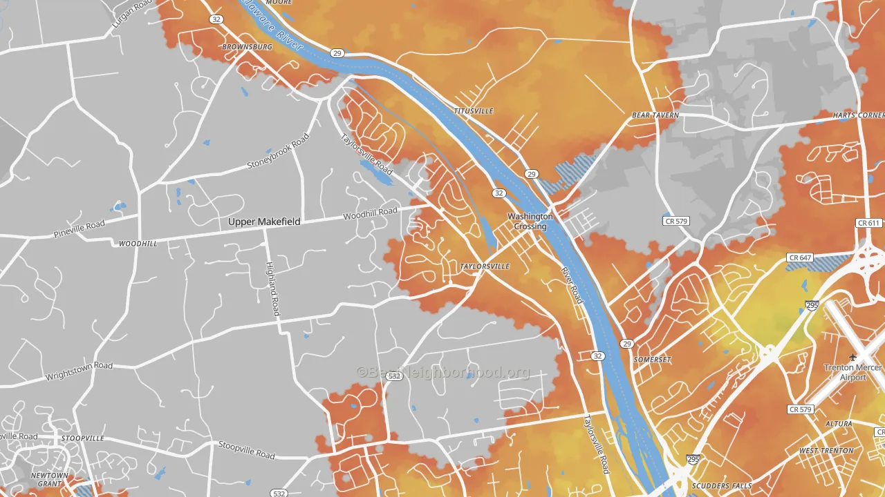 Bike Grade map of Washington Crossing, PA