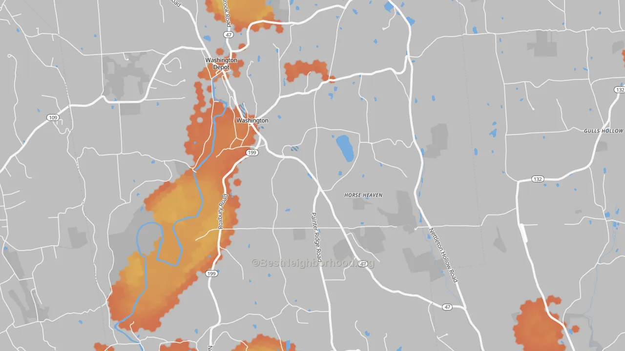 Bike Grade map of Washington, CT