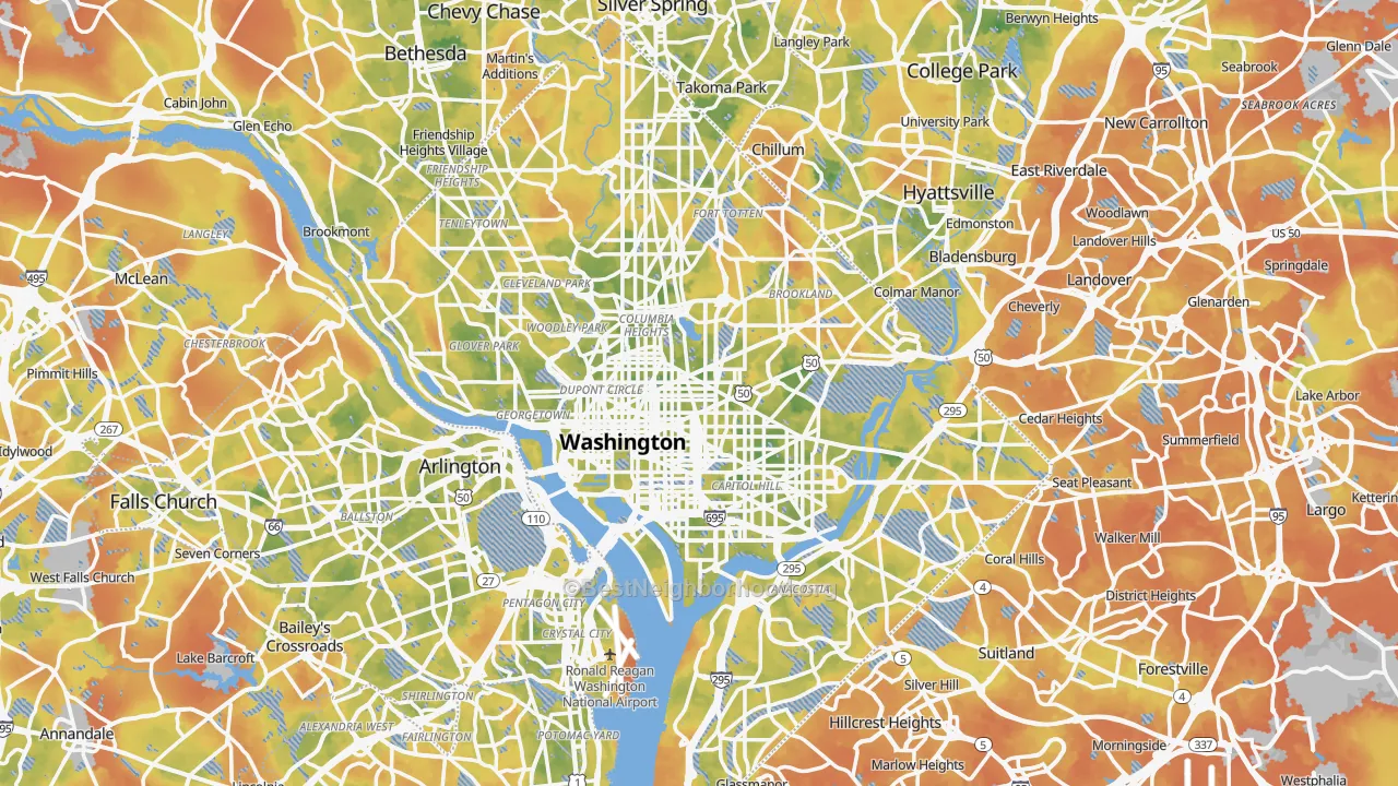 Bike Grade map of Washington, DC