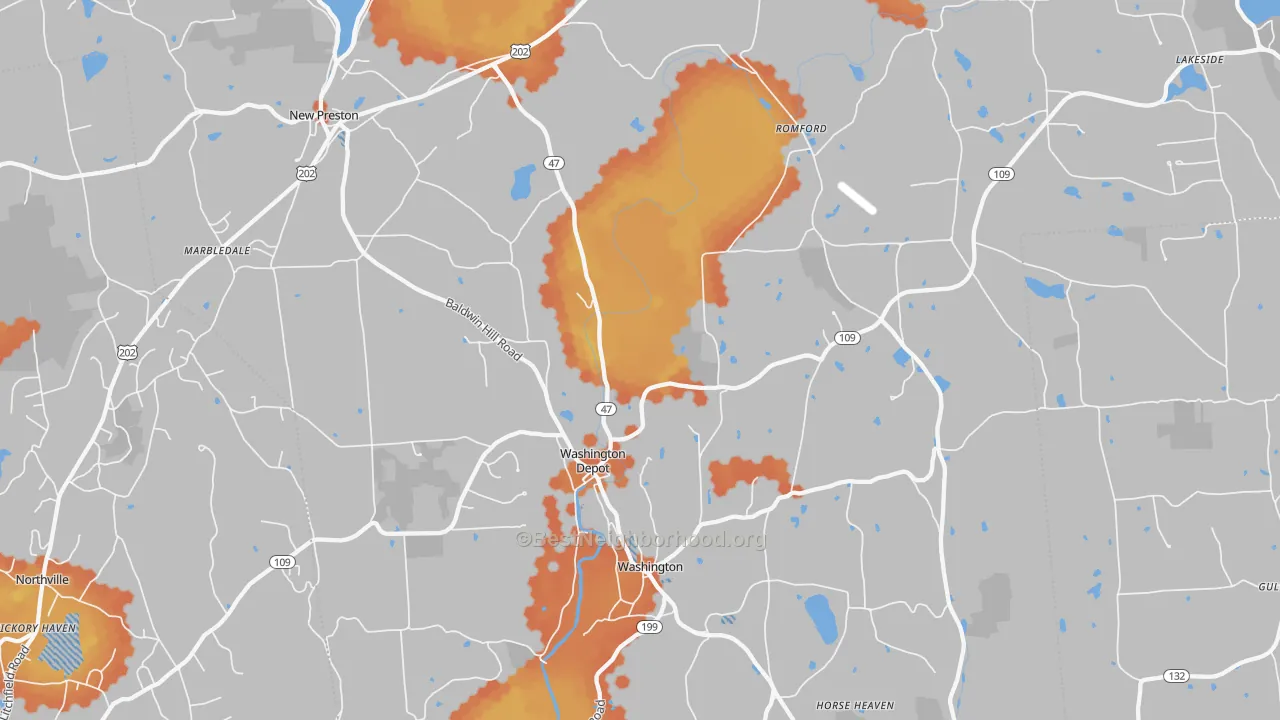 Bike Grade map of Washington Depot, CT