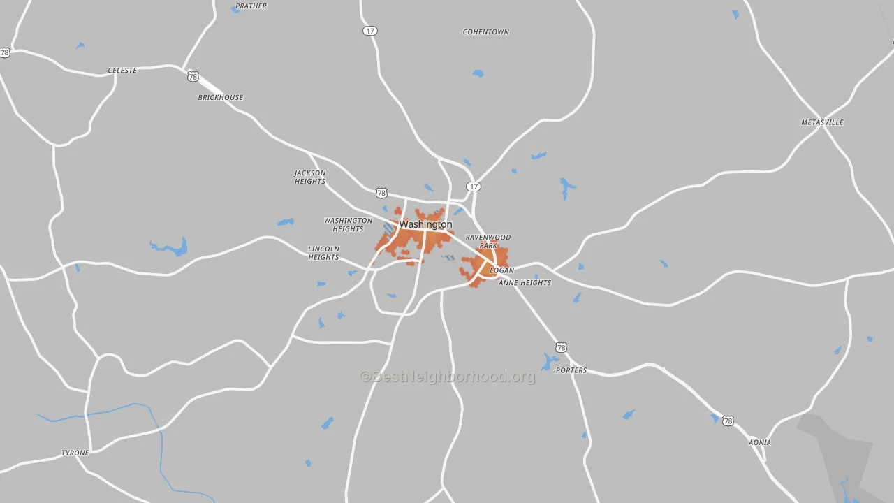 Bike Grade map of Washington, GA
