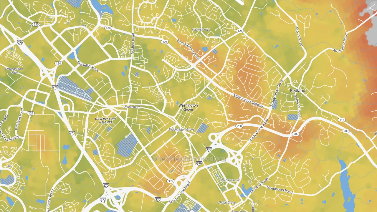 Bike Grade map of Washington Grove, MD