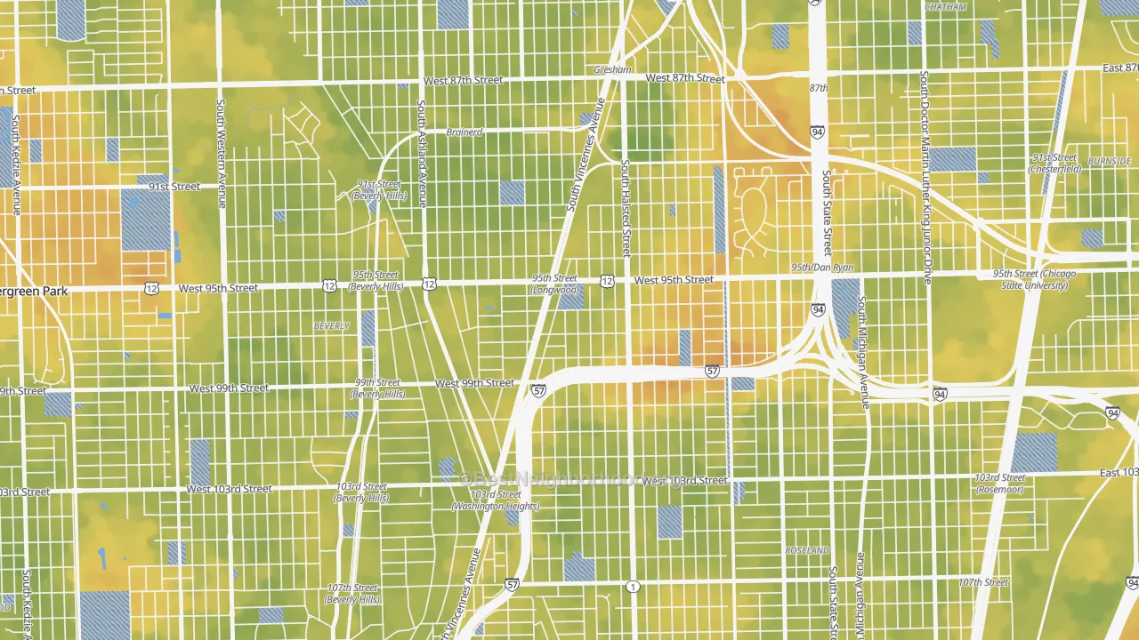 Bike Grade map of Washington Heights, Chicago, IL