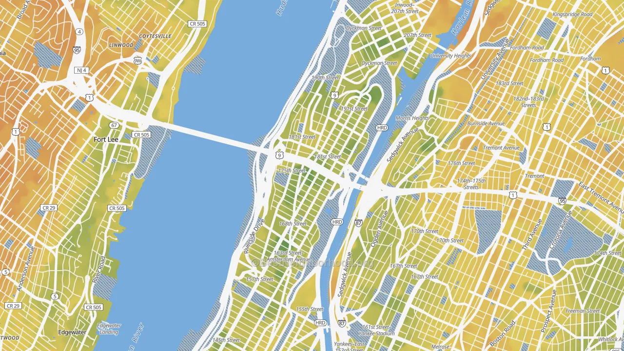 Bike Grade map of Washington Heights, Manhattan, NY