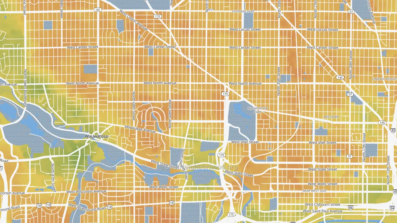 Bike Grade map of Washington Heights, Milwaukee, WI