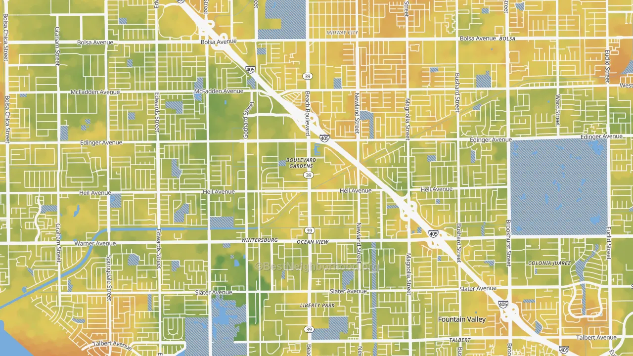 Bike Grade map of Washington, Huntington Beach, CA