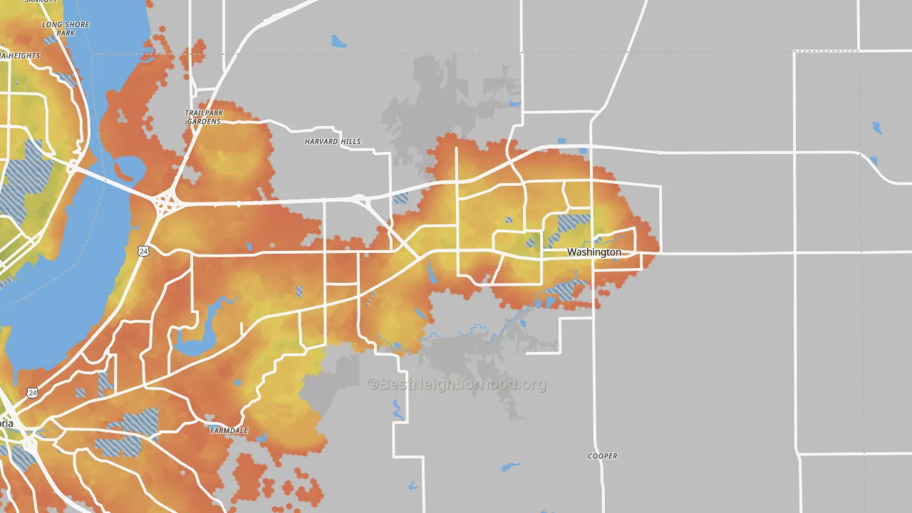 Bike Grade map of Washington, IL