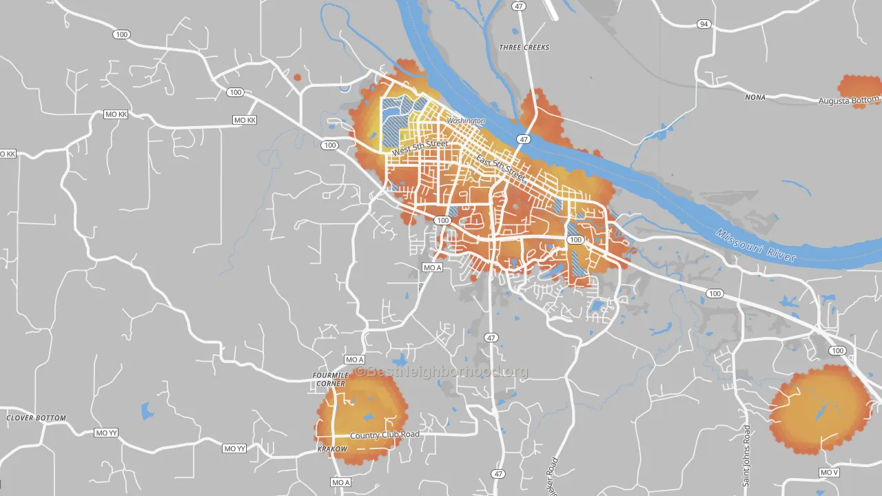 Bike Grade map of Washington, MO