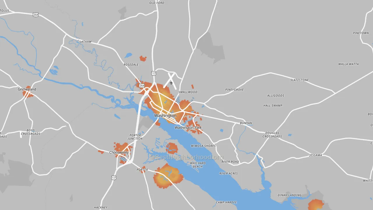 Bike Grade map of Washington, NC