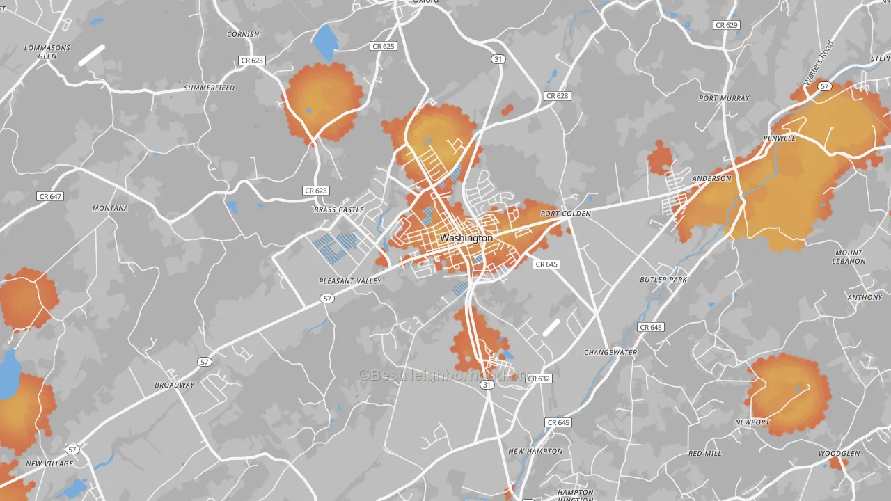 Bike Grade map of Washington, NJ