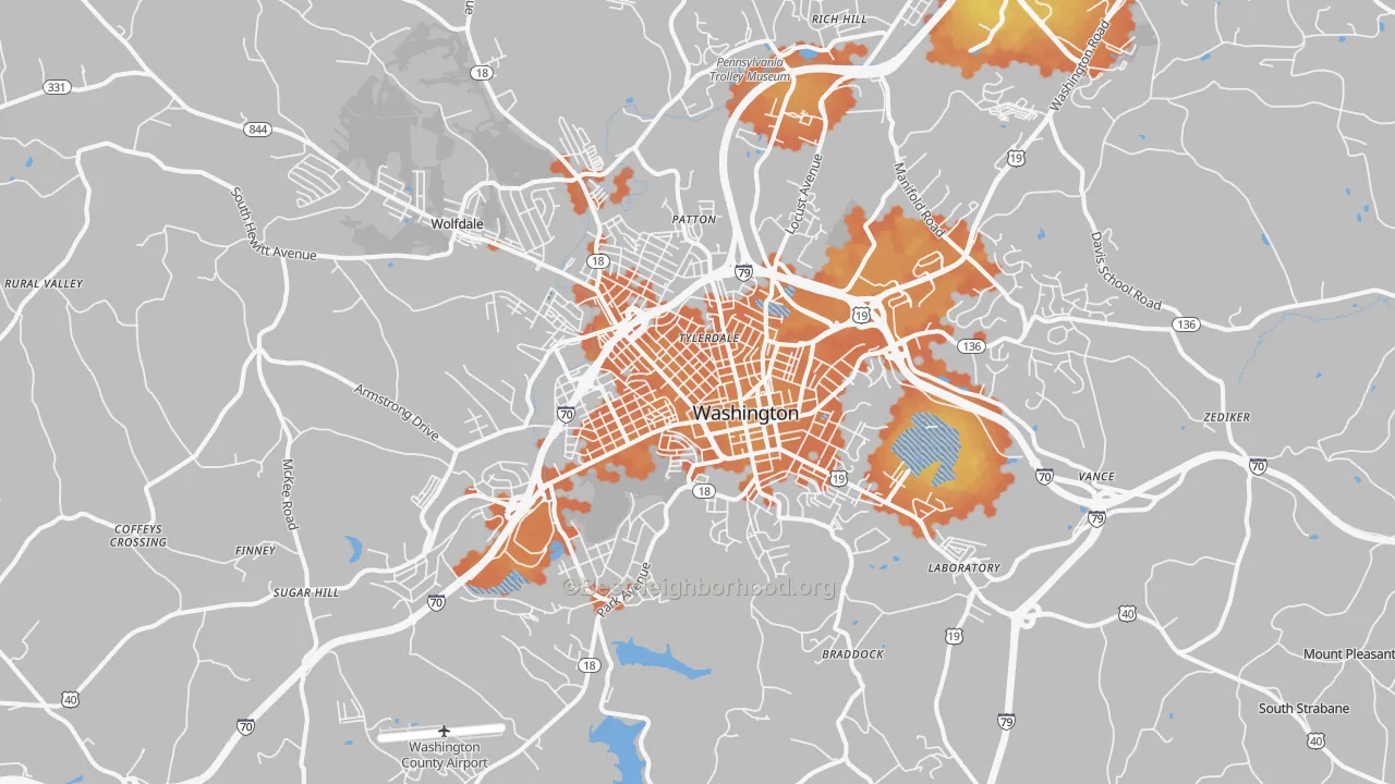 Bike Grade map of Washington, PA