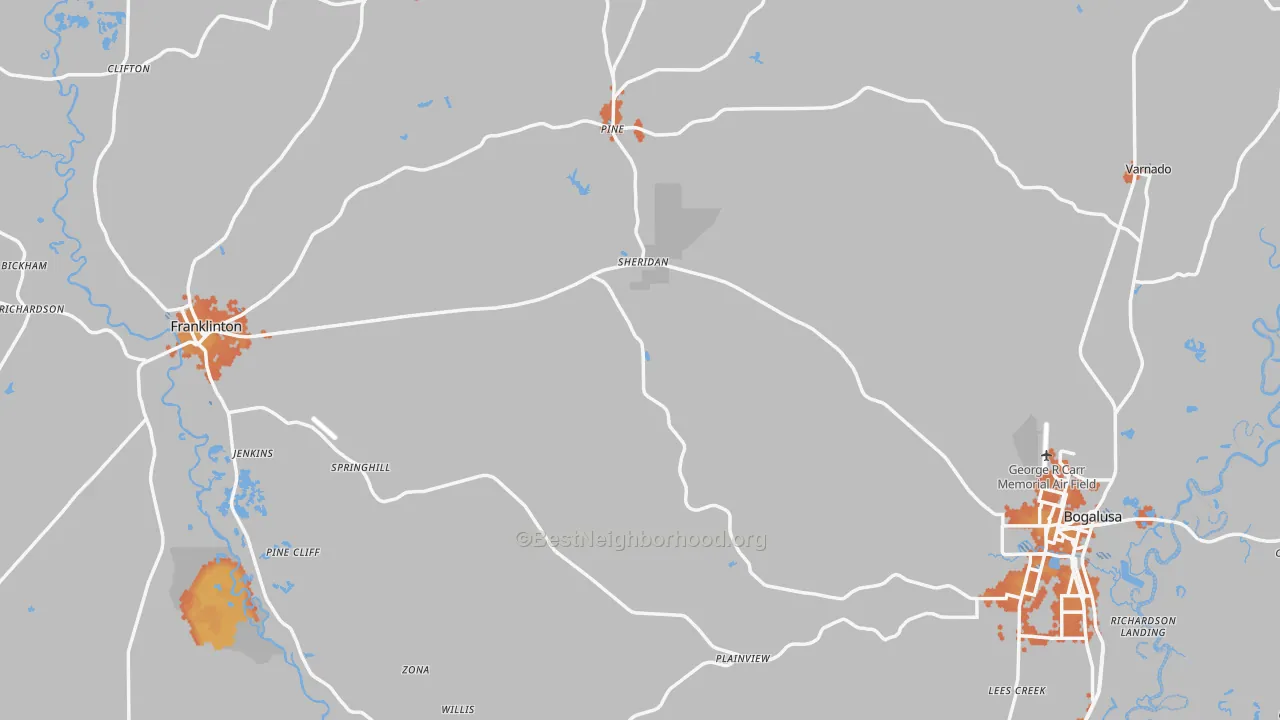 Bike Grade map of Washington Parish, LA